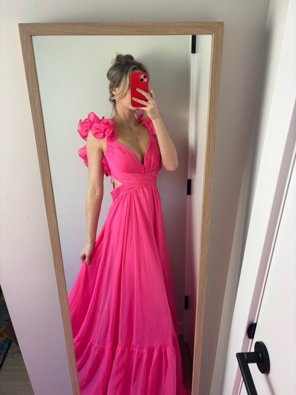 Mac Duggal hot pink ruffle gown / prom dress / bridesmaid dress - Picture 2 of 12
